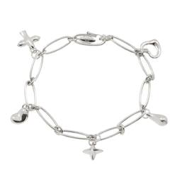 Tiffany & Co. Heart Teardrop Bean Bird Cross Charm Bracelet 17cm SV Silver 925