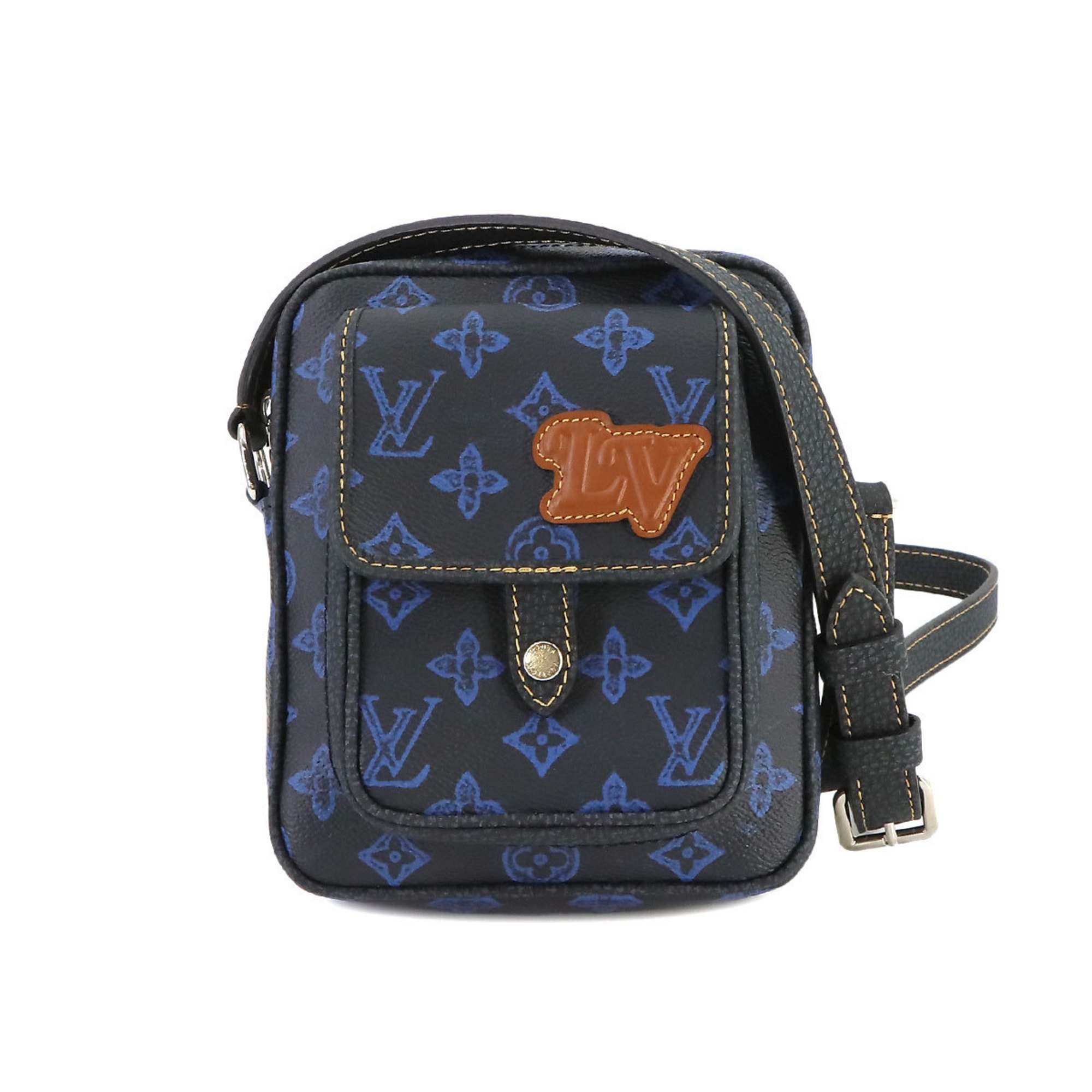 Louis Vuitton LOUIS VUITTON Monogram Record Christopher Wearable Wallet Shoulder Bag Blue Black M81854 RFID