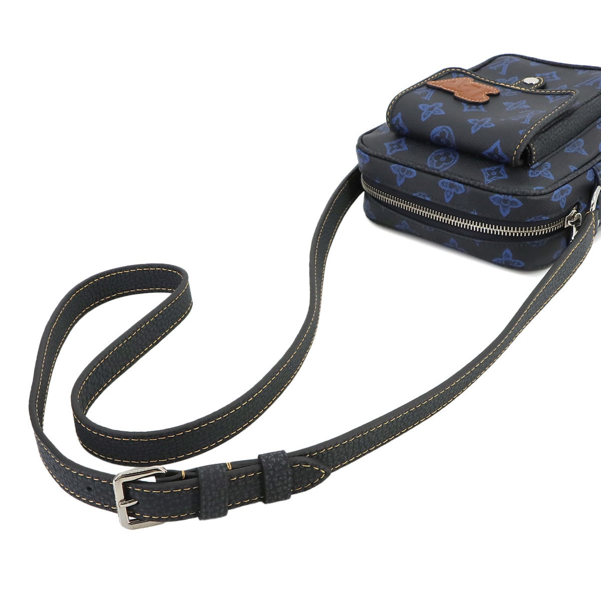 Louis Vuitton LOUIS VUITTON Monogram Record Christopher Wearable Wallet Shoulder Bag Blue Black M81854 RFID