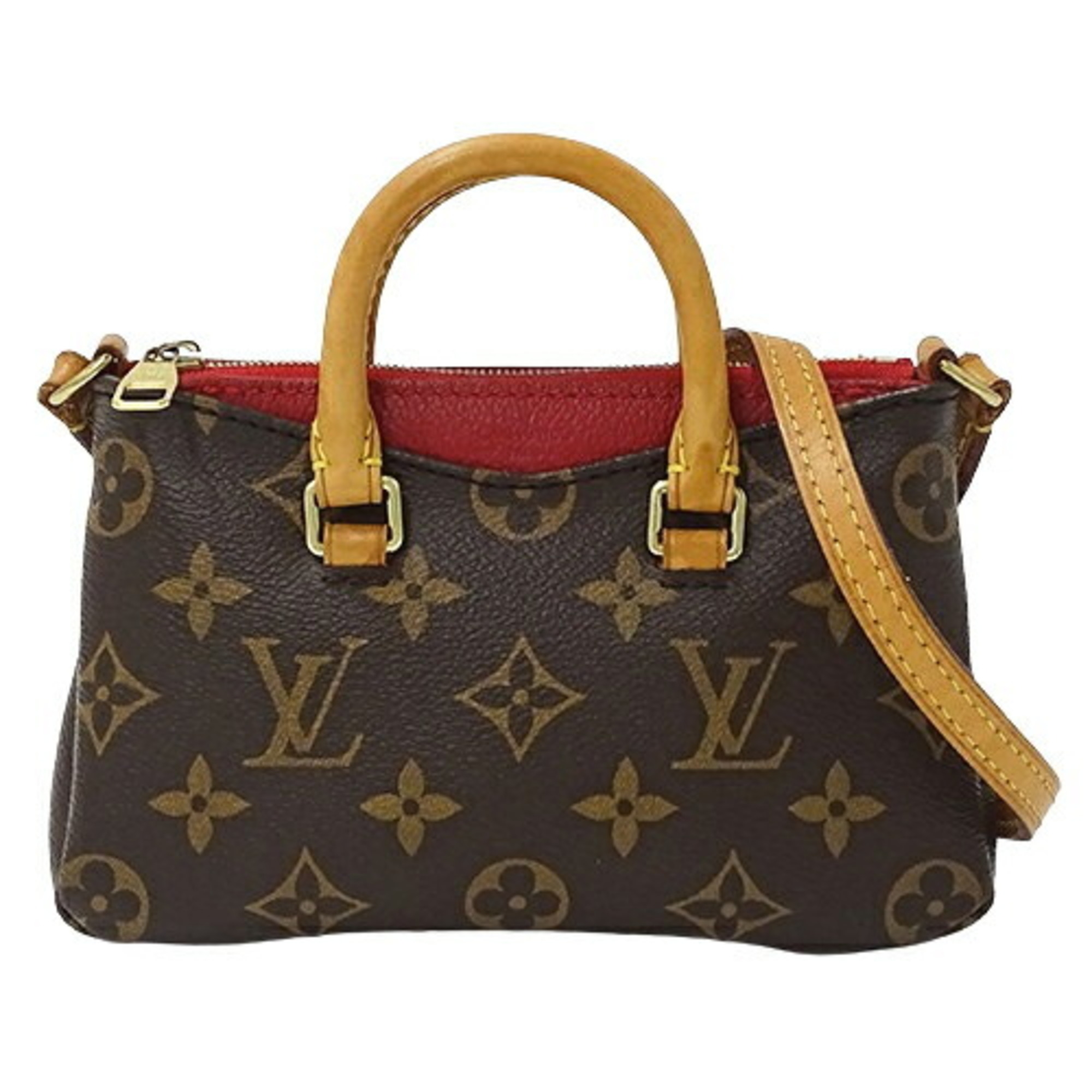 Louis Vuitton LOUIS VUITTON Bag Women's Shoulder 2way Nanopallas Cerise M61254 Brown Red Compact Micro