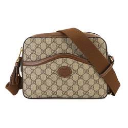 GUCCI Interlocking G Shoulder Bag GG Supreme Canvas Leather Beige Brown 675891 Messenger