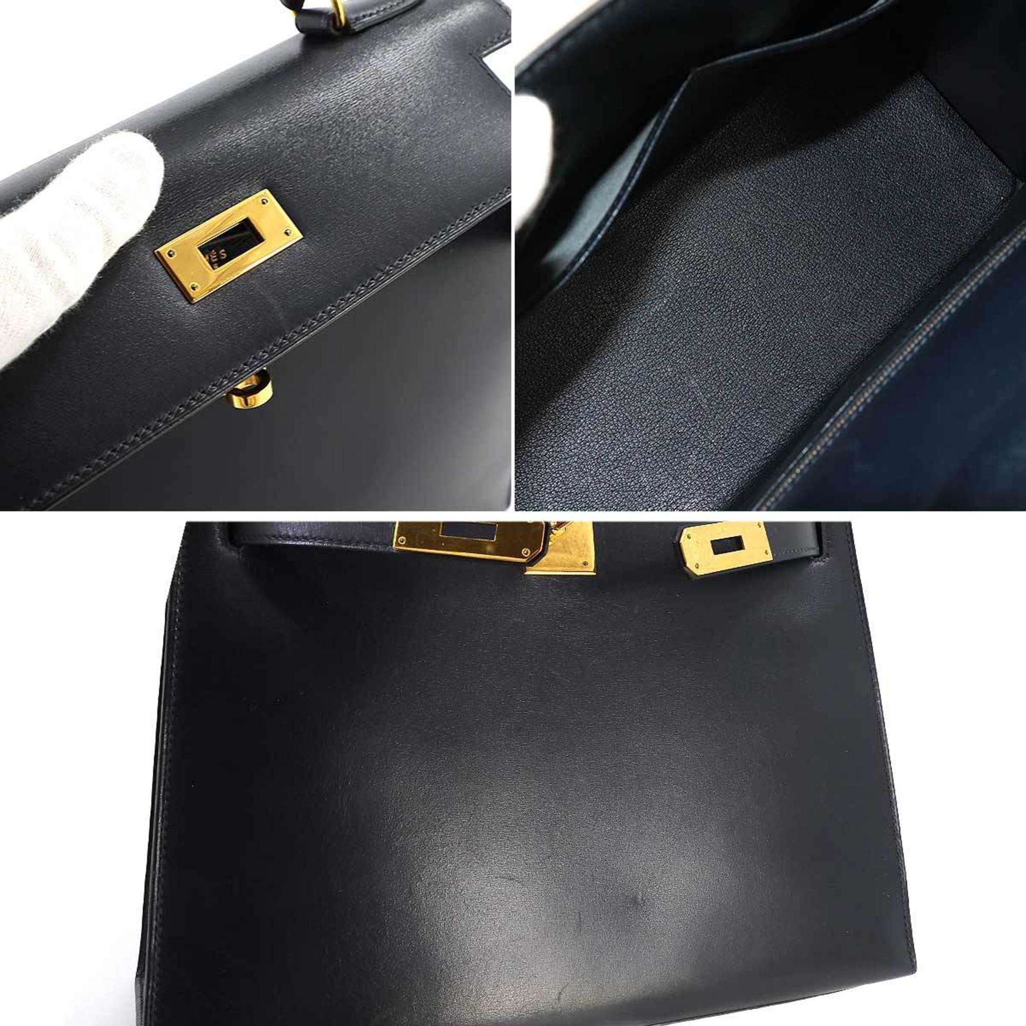 Hermes Kelly 28 2way hand shoulder bag, box calf, blue indigo, 〇Y stamp, outside stitching, gold hardware