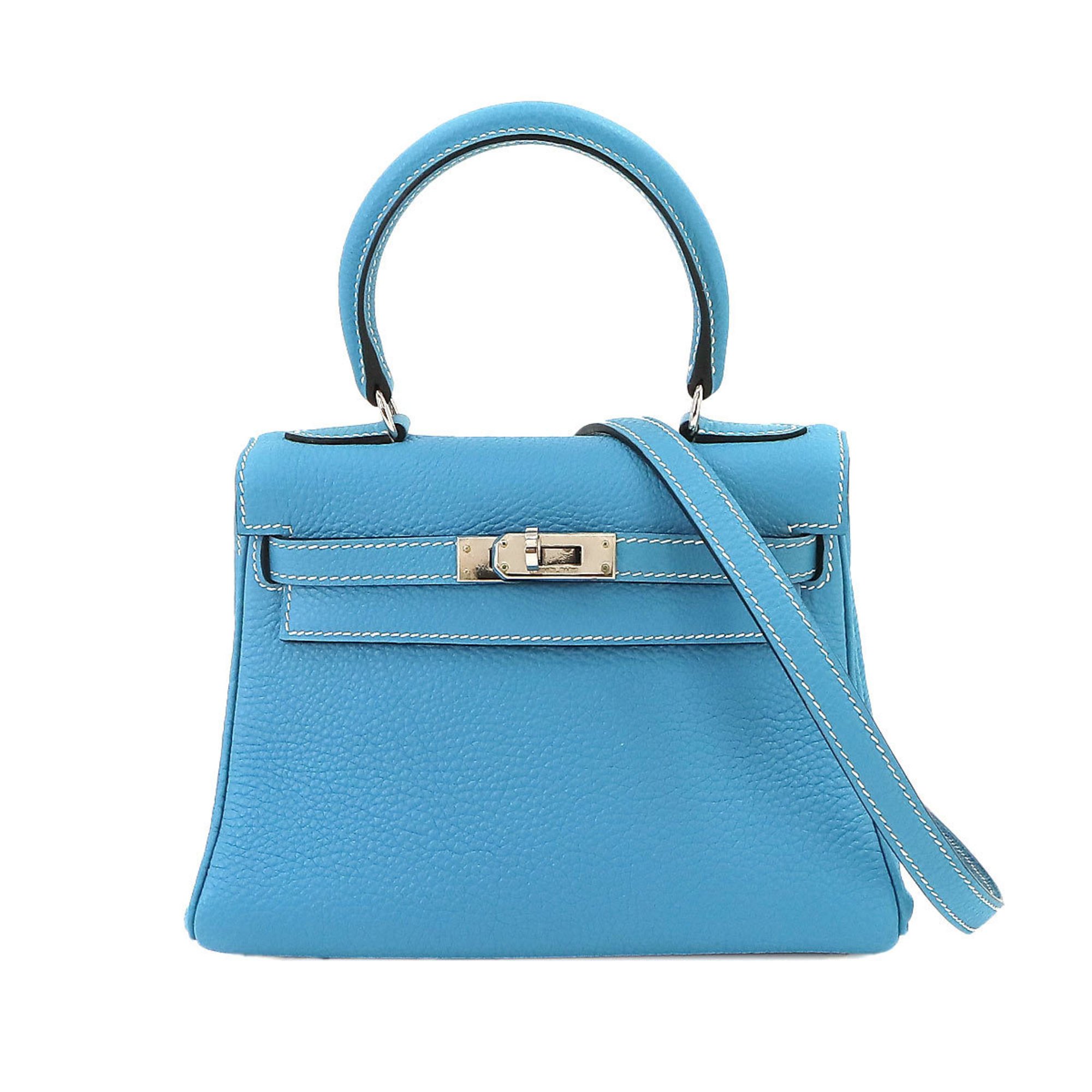 Hermes Kelly 2way Hand Shoulder Bag Togo Blue Jean Inner Stitching □H Stamp Silver Hardware Mini