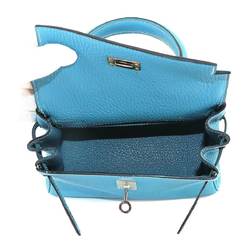 Hermes Kelly 2way Hand Shoulder Bag Togo Blue Jean Inner Stitching □H Stamp Silver Hardware Mini