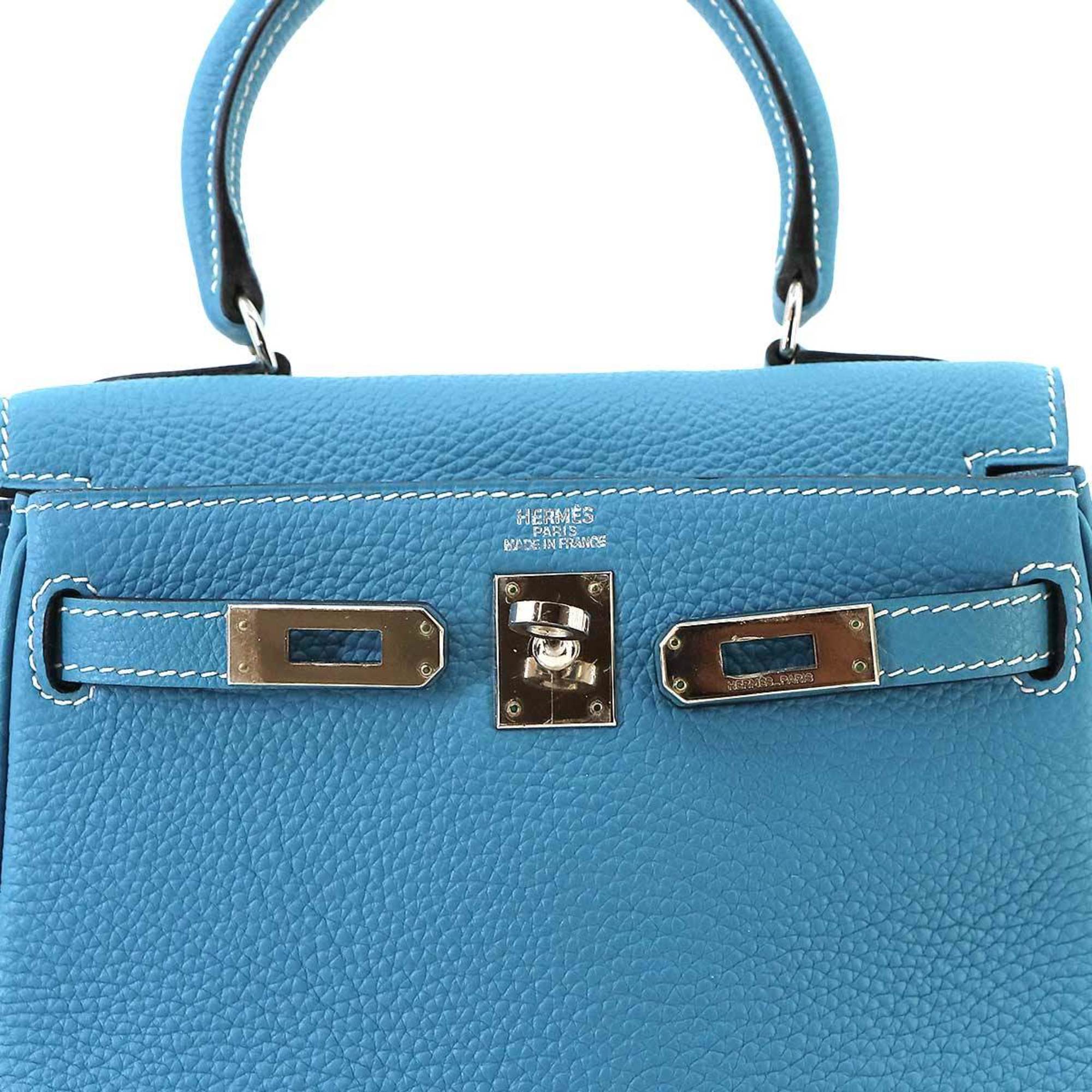 Hermes Kelly 2way Hand Shoulder Bag Togo Blue Jean Inner Stitching □H Stamp Silver Hardware Mini