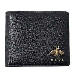 GUCCI Men's Bi-fold Wallet Animalier Leather Black 522915 Bee Compact