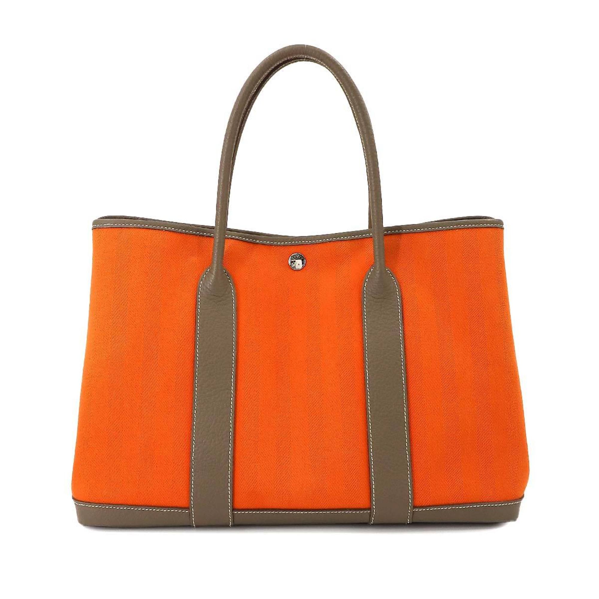 Hermes HERMES Garden PM Toile Chevron Negonda Orange Etoupe □Q Stamp Party