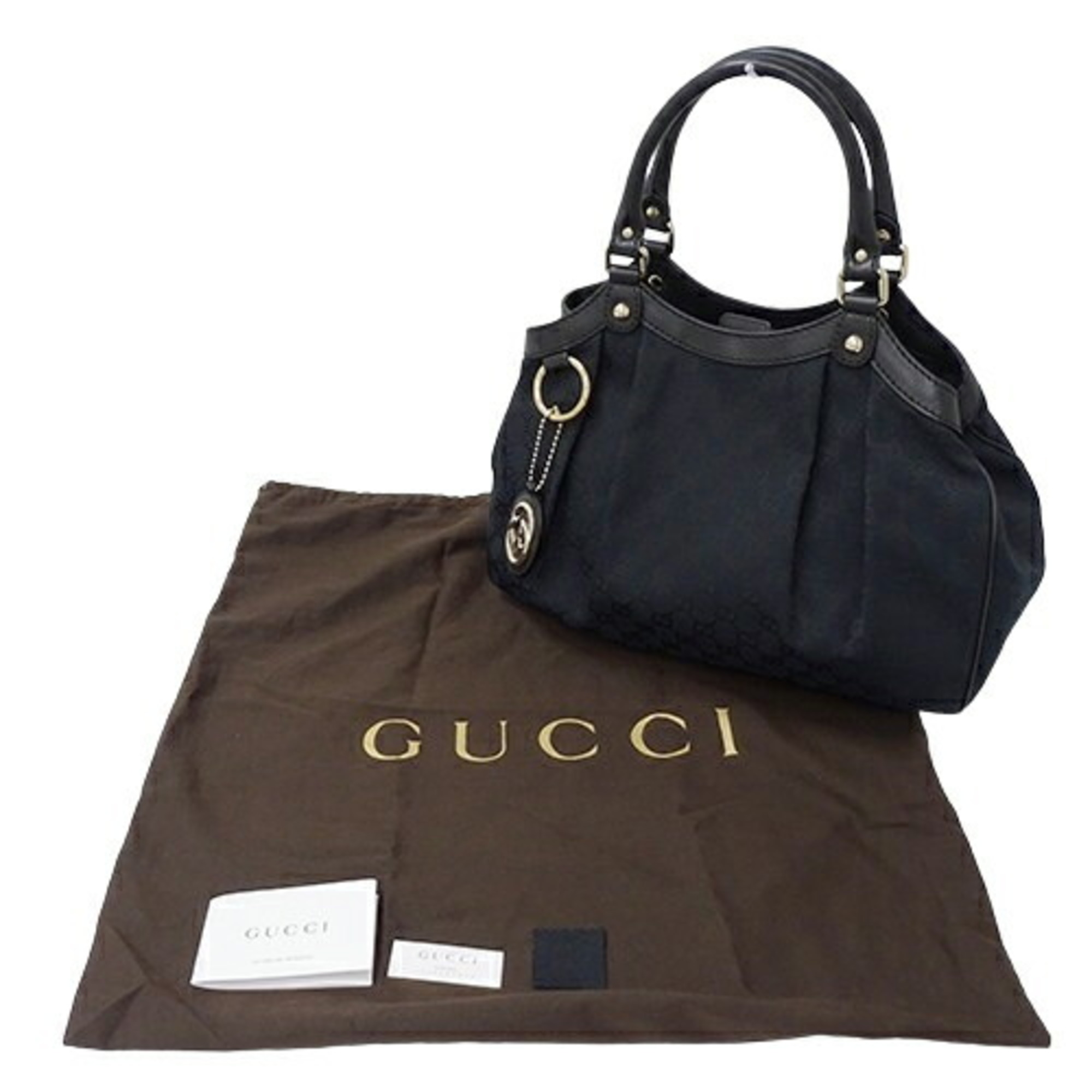 GUCCI Bag Women's Tote Handbag Sukey GG Canvas Black 211944