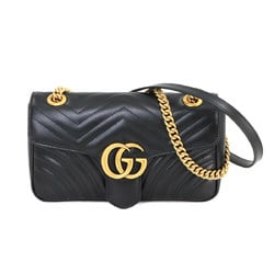 GUCCI GG Marmont Small Shoulder Bag Leather Black 443497 Gold Hardware