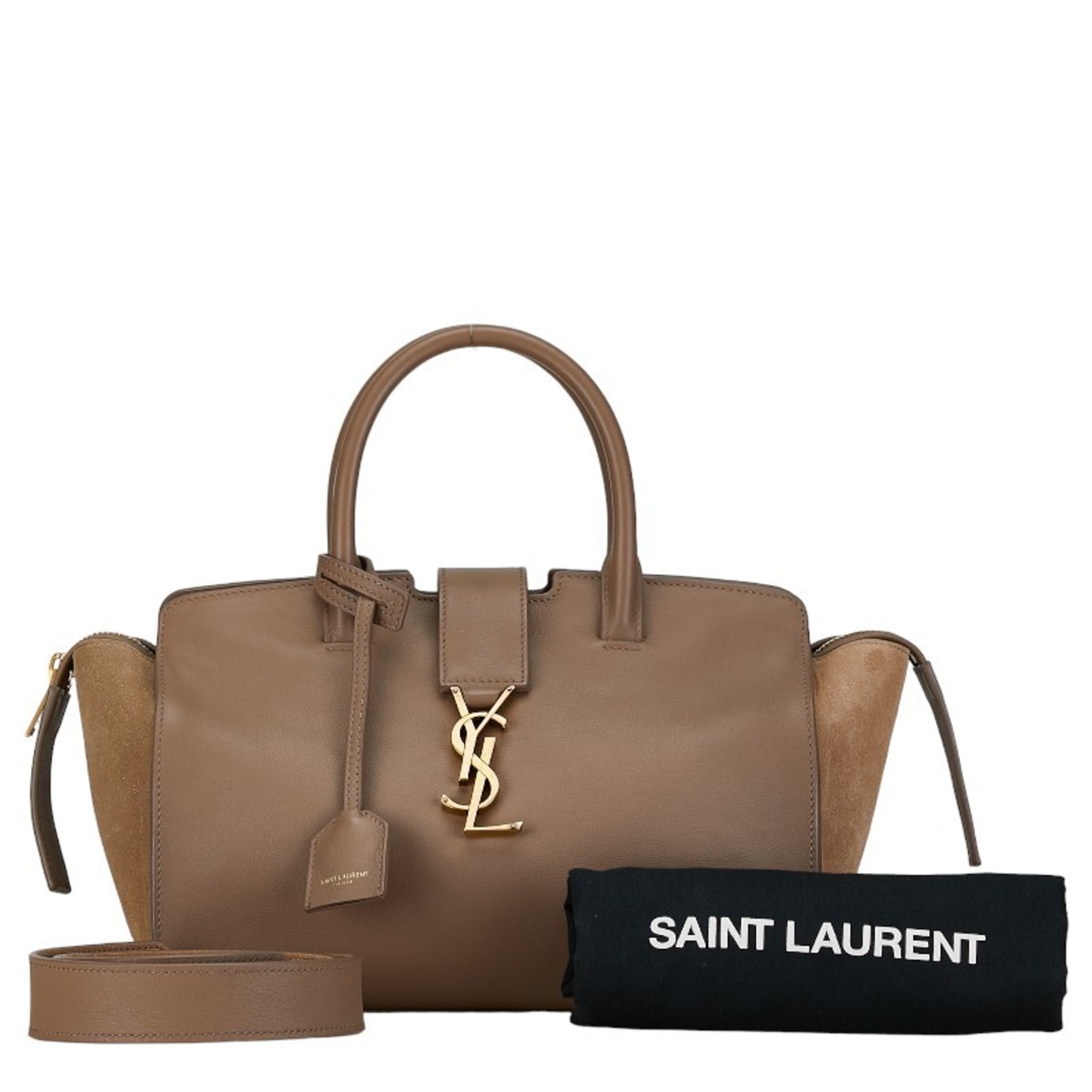 Saint Laurent Monogram Downtown Cabas Handbag Shoulder Bag 436834 Greige Beige Leather Women's SAINT LAURENT