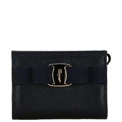 Salvatore Ferragamo Vara Ribbon Embossed Pouch Black Navy Leather Women's