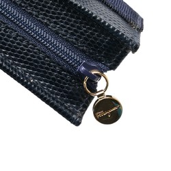 Salvatore Ferragamo Vara Ribbon Embossed Pouch Black Navy Leather Women's