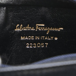 Salvatore Ferragamo Vara Ribbon Embossed Pouch Black Navy Leather Women's