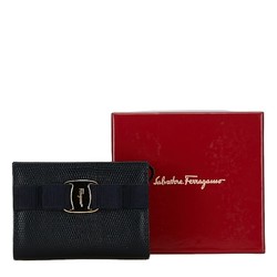 Salvatore Ferragamo Vara Ribbon Embossed Pouch Black Navy Leather Women's