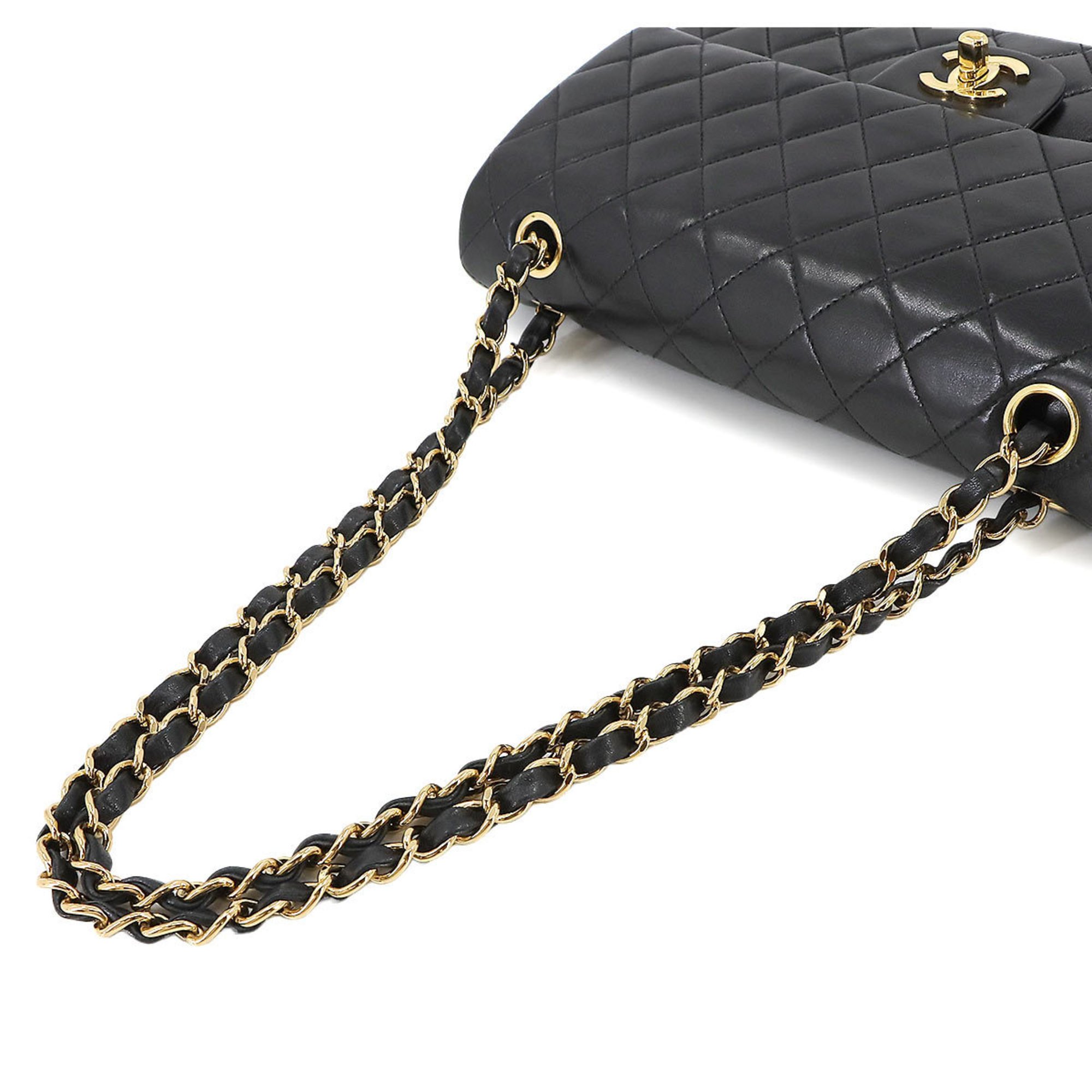 CHANEL Matelasse 25 Chain Shoulder Bag Leather Black A01112 Gold Hardware