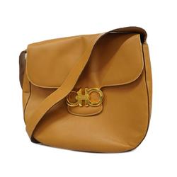 Salvatore Ferragamo Shoulder Bag Gancini Leather Light Brown Women's