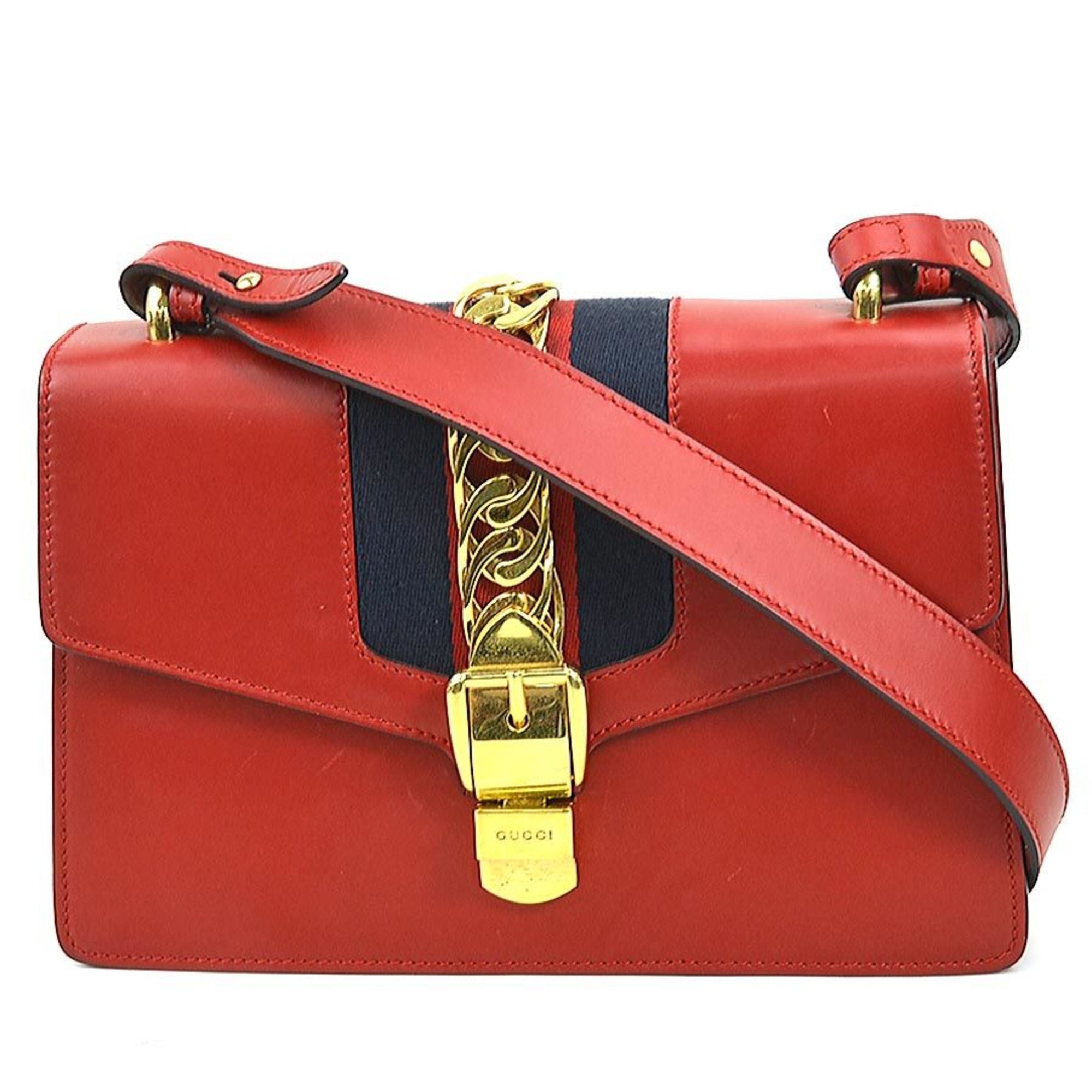 GUCCI Shoulder Bag Sylvie Leather Metal Red Women's 421882 e58802