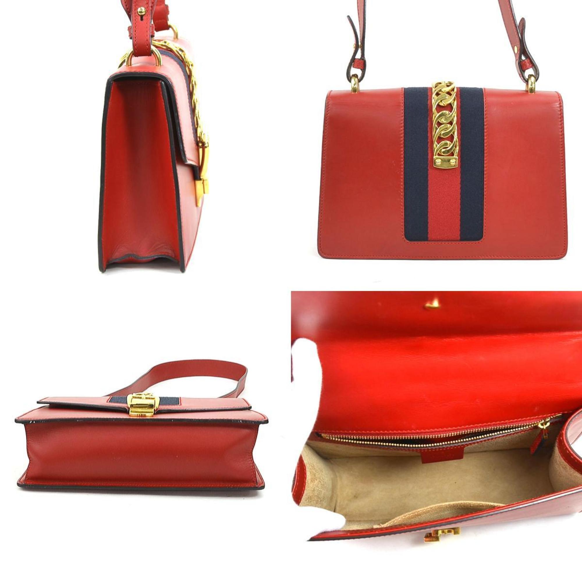 GUCCI Shoulder Bag Sylvie Leather Metal Red Women's 421882 e58802