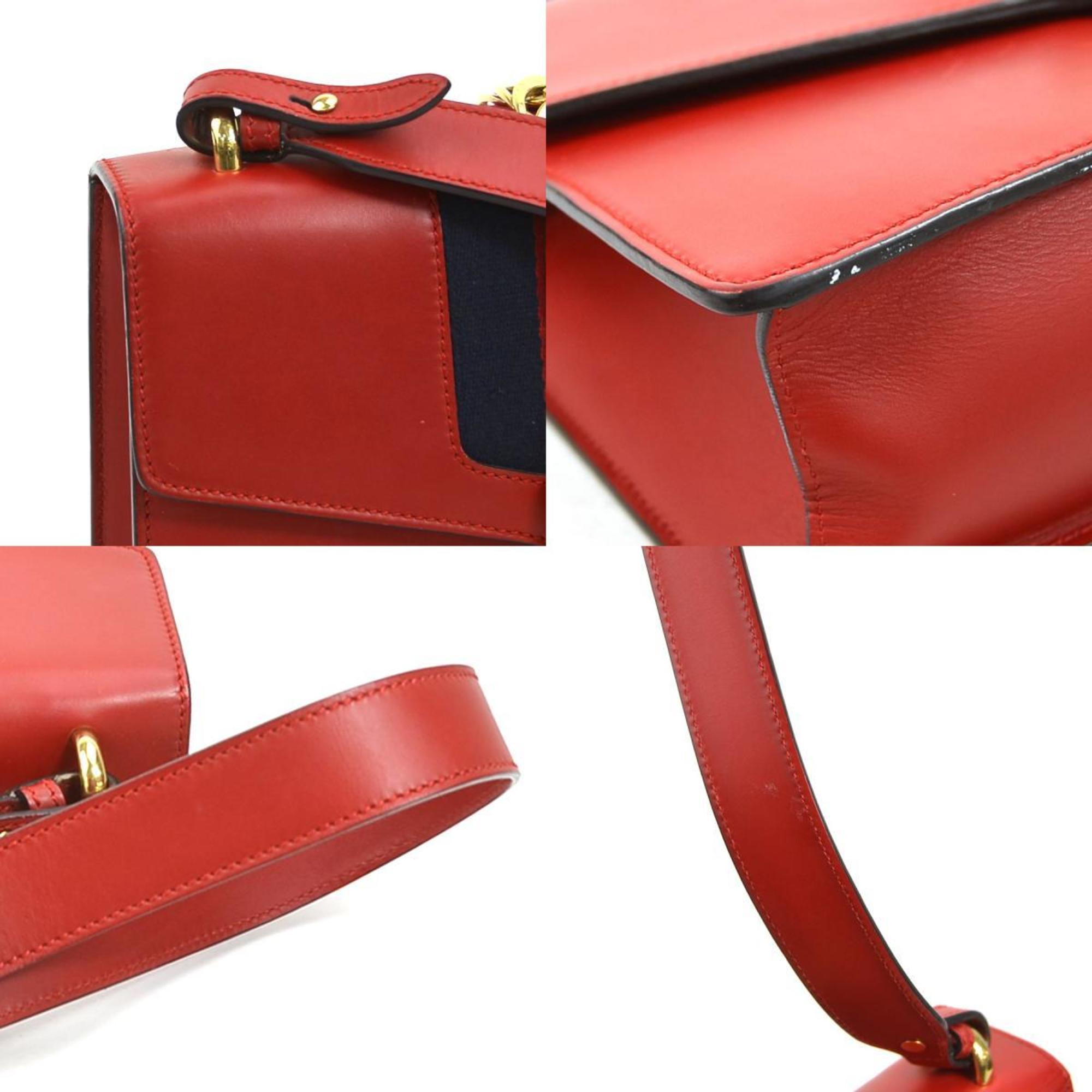 GUCCI Shoulder Bag Sylvie Leather Metal Red Women's 421882 e58802