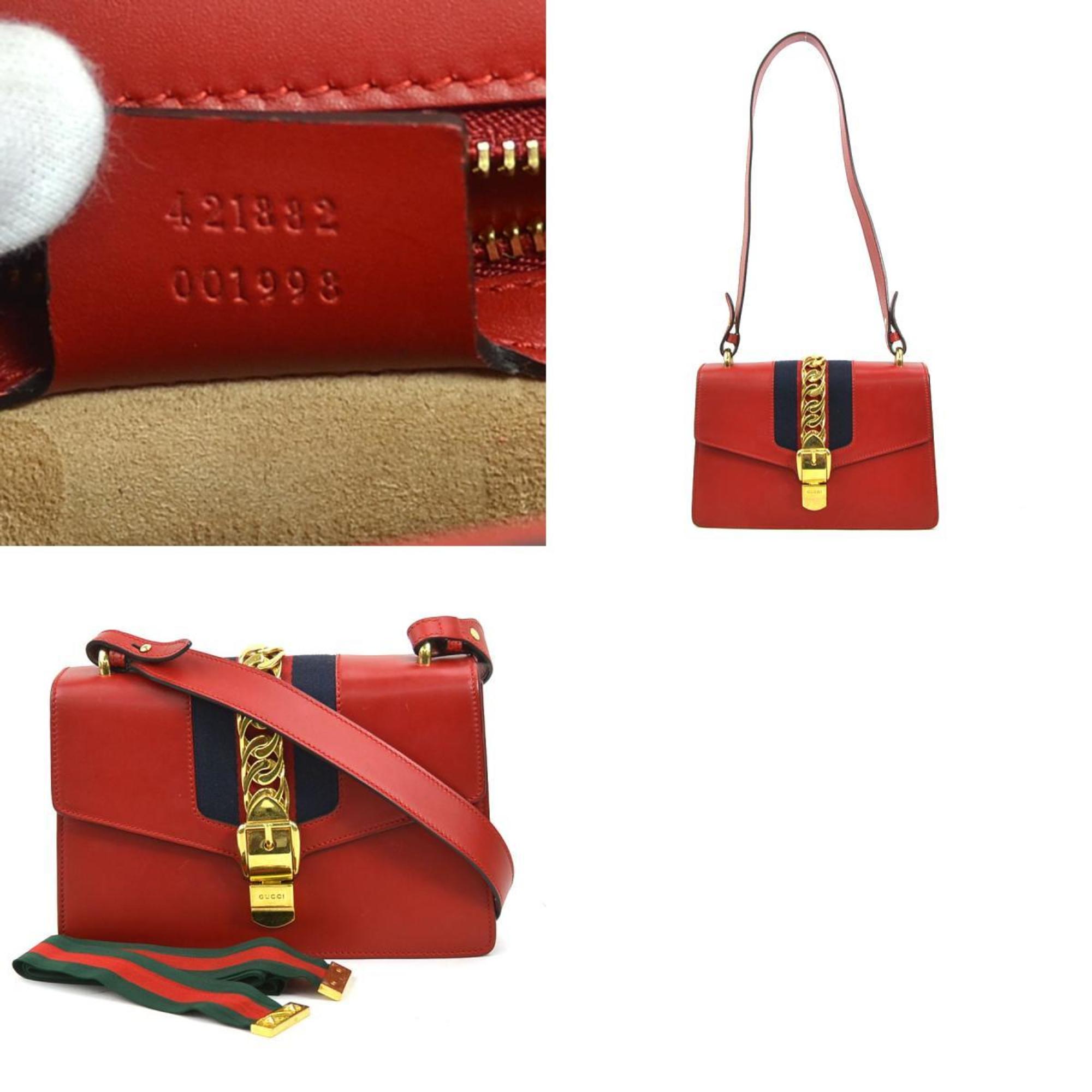 GUCCI Shoulder Bag Sylvie Leather Metal Red Women's 421882 e58802