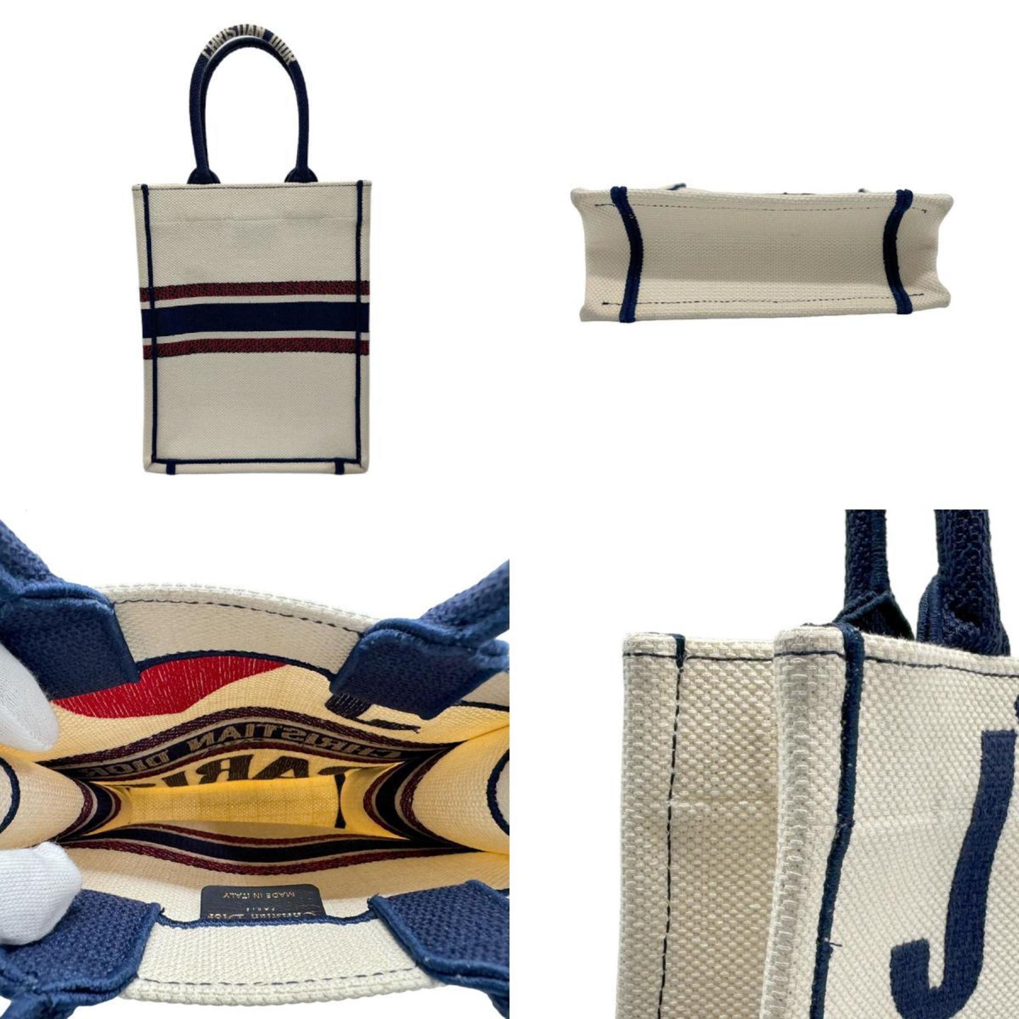 Christian Dior Handbag Book Tote Vertical Canvas Ivory x Navy Red Women's z1504