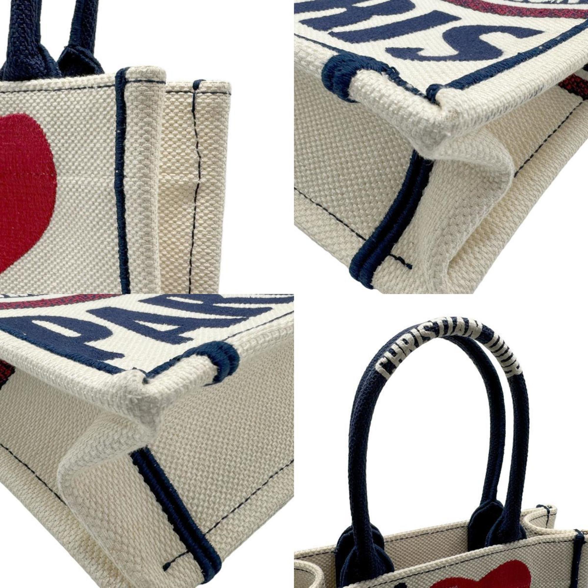 Christian Dior Handbag Book Tote Vertical Canvas Ivory x Navy Red Women's z1504