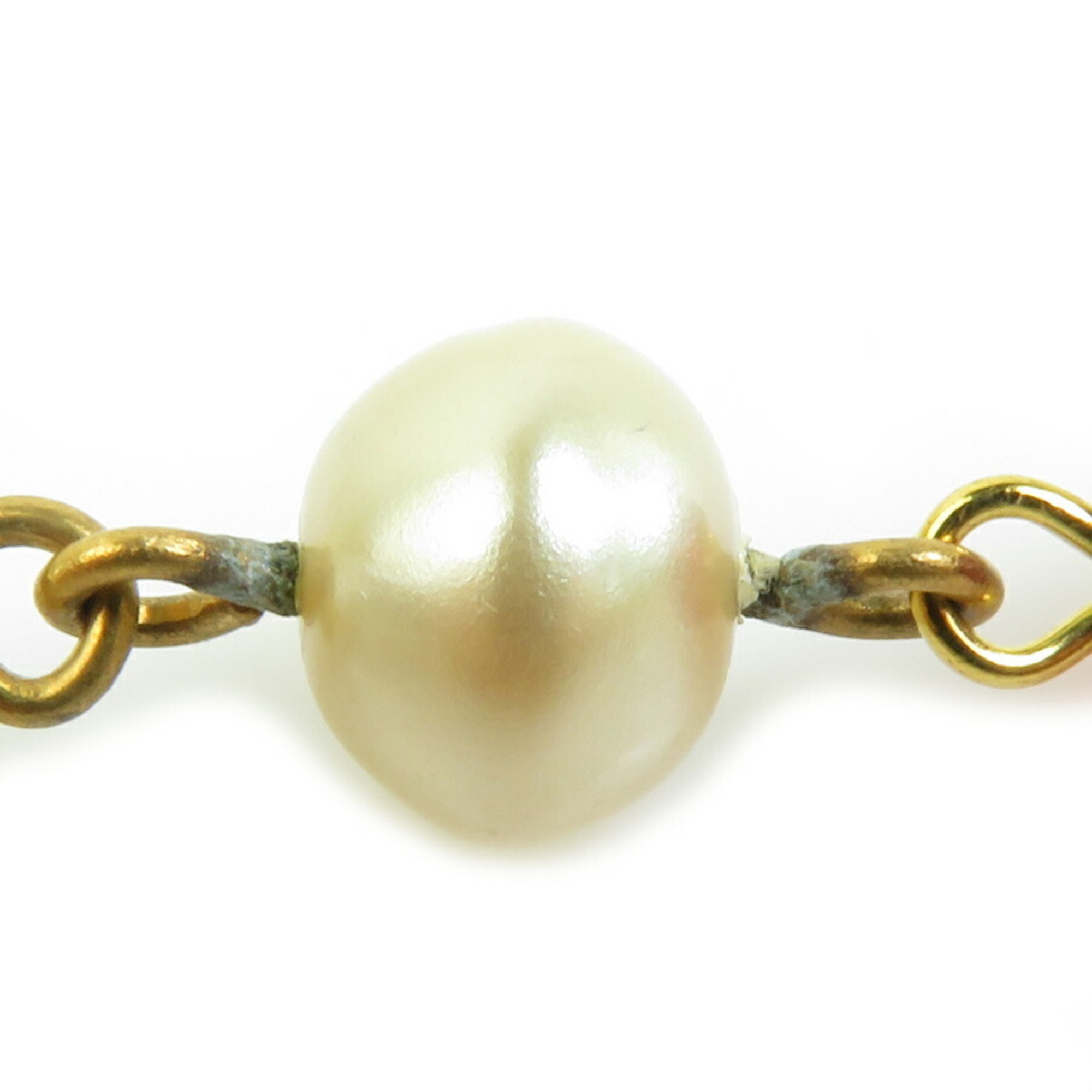 CHANEL Necklace Metal Faux Pearl Glass Stone Gold Off-White Red Women's e58795a