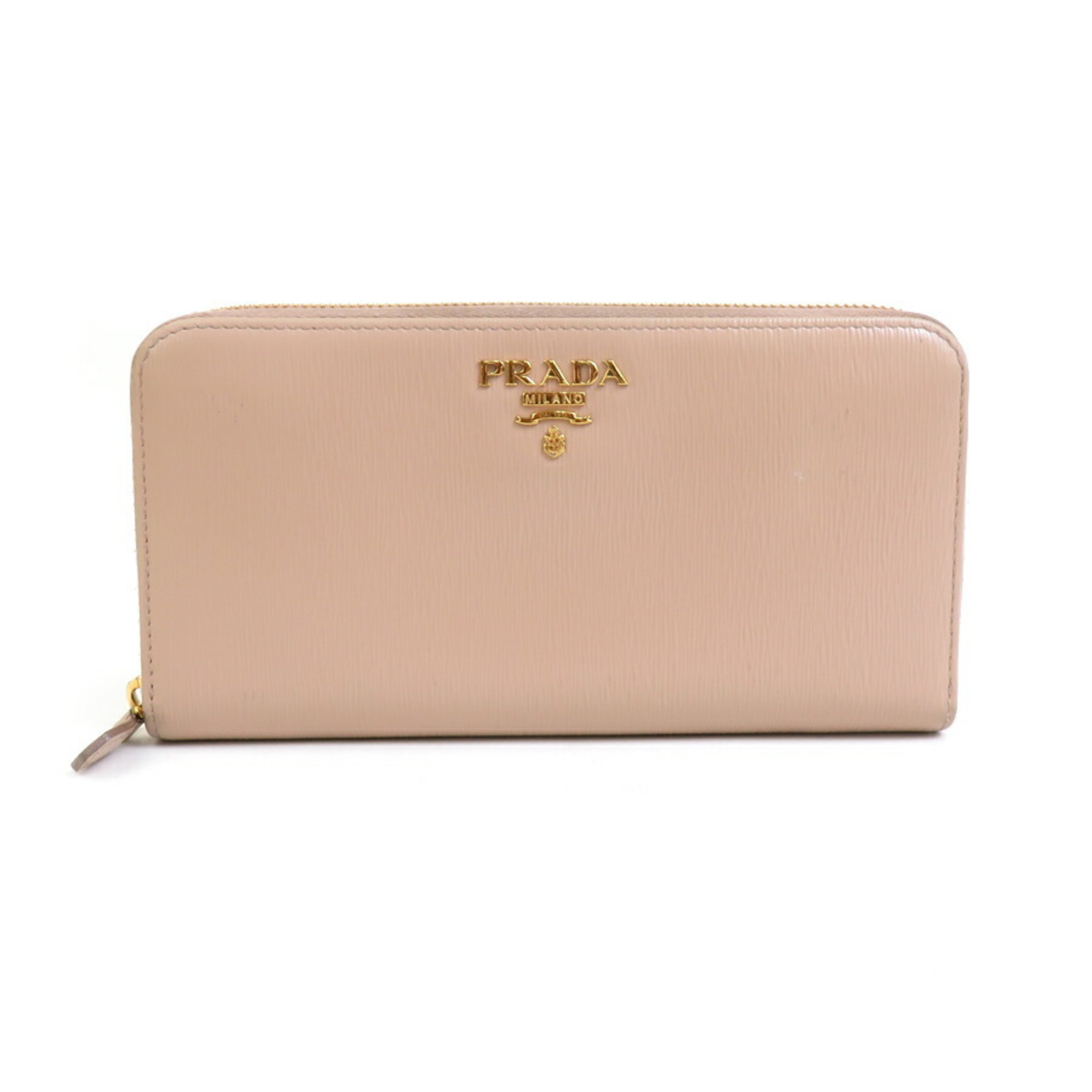 PRADA Round Long Wallet Leather Beige Gold Women's e58792a