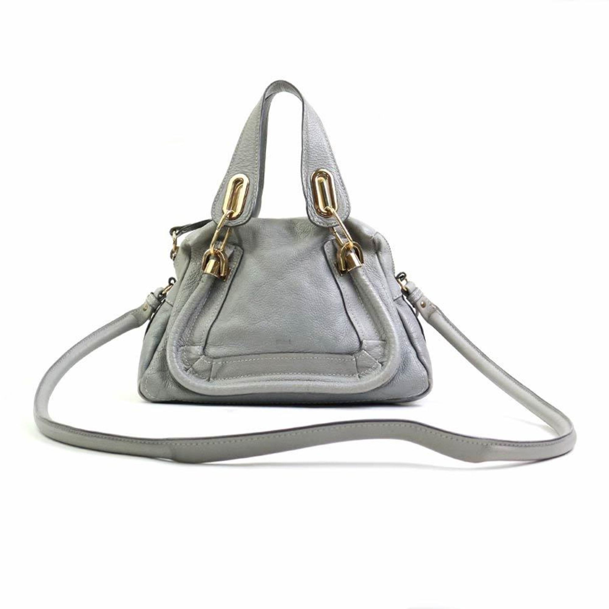 Chloé Chloe handbag shoulder bag Paraty leather grey gold ladies e58806a