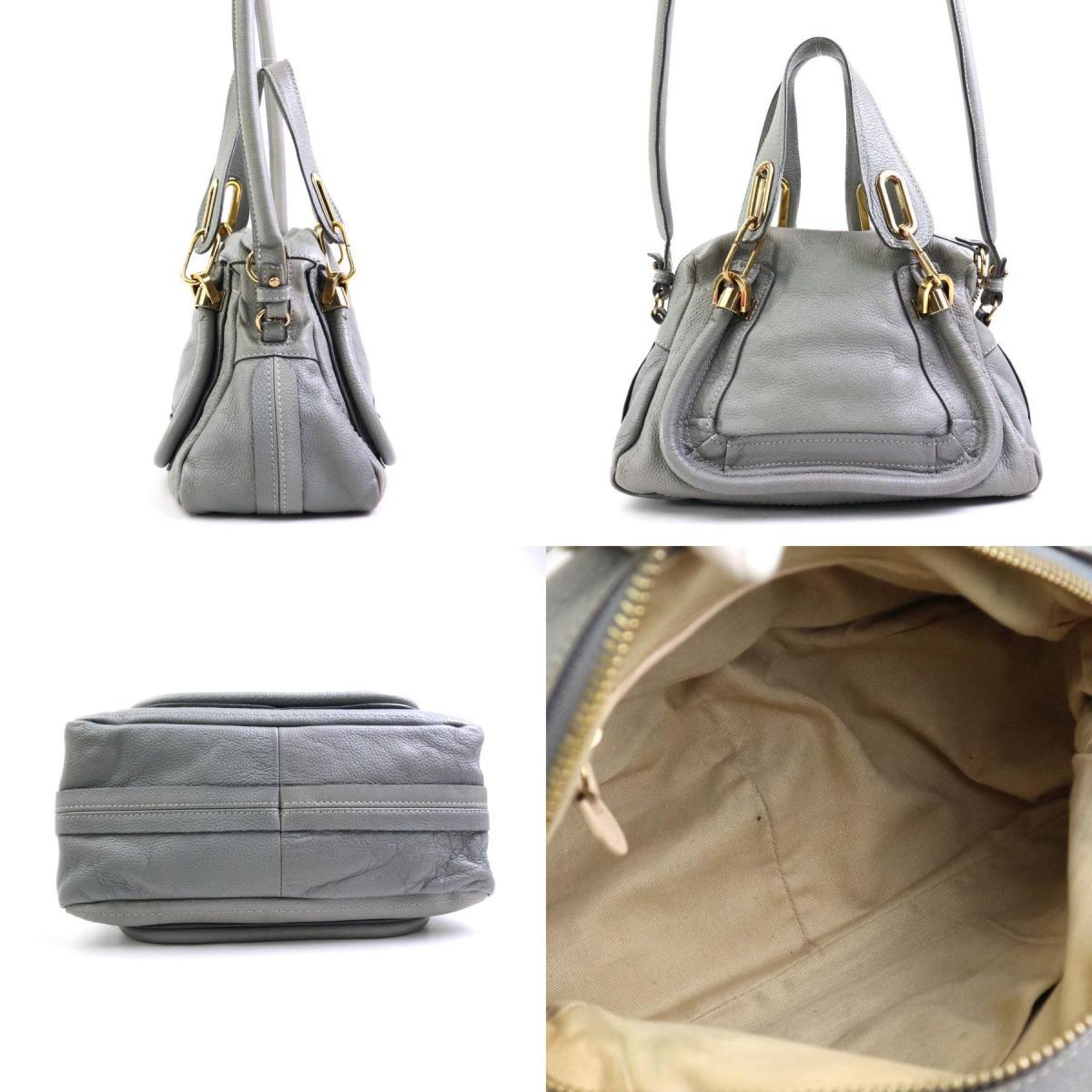 Chloé Chloe handbag shoulder bag Paraty leather grey gold ladies e58806a