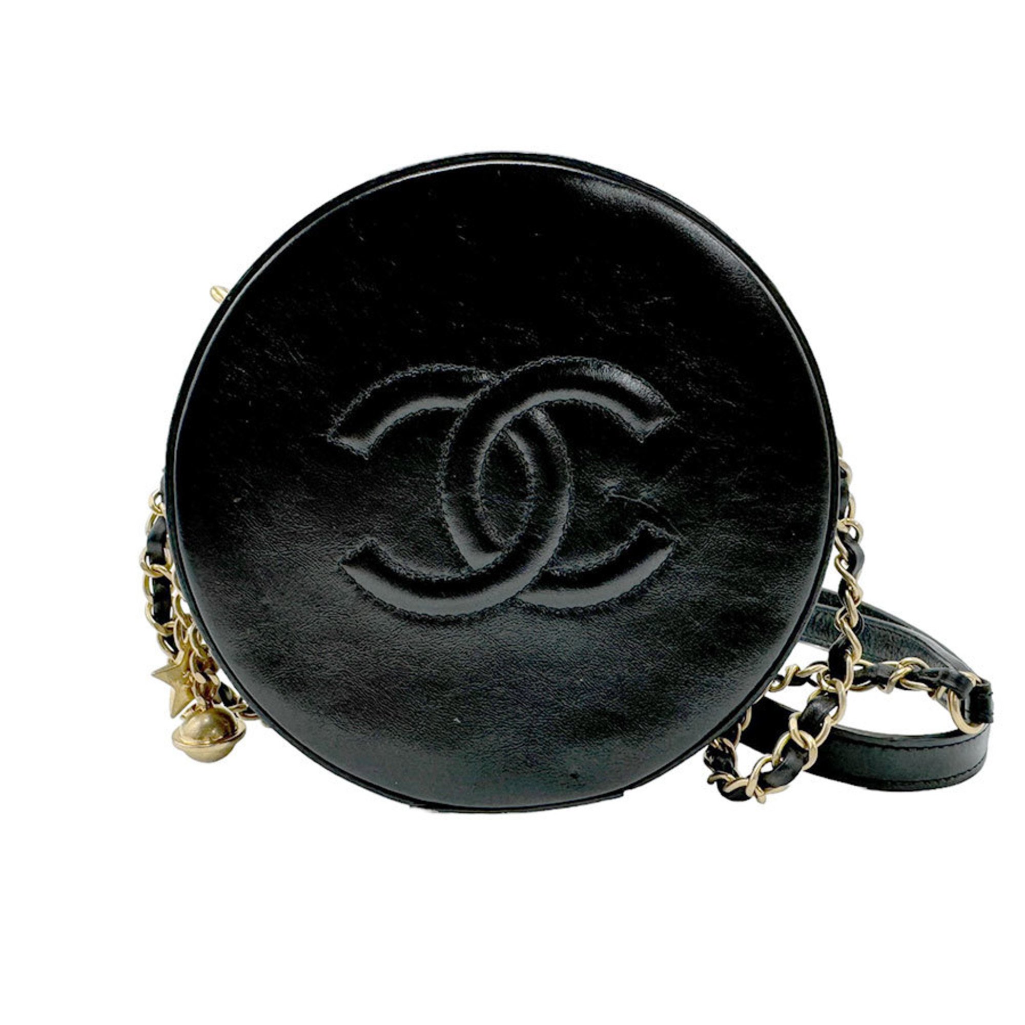 CHANEL Shoulder Bag Leather Black n0017