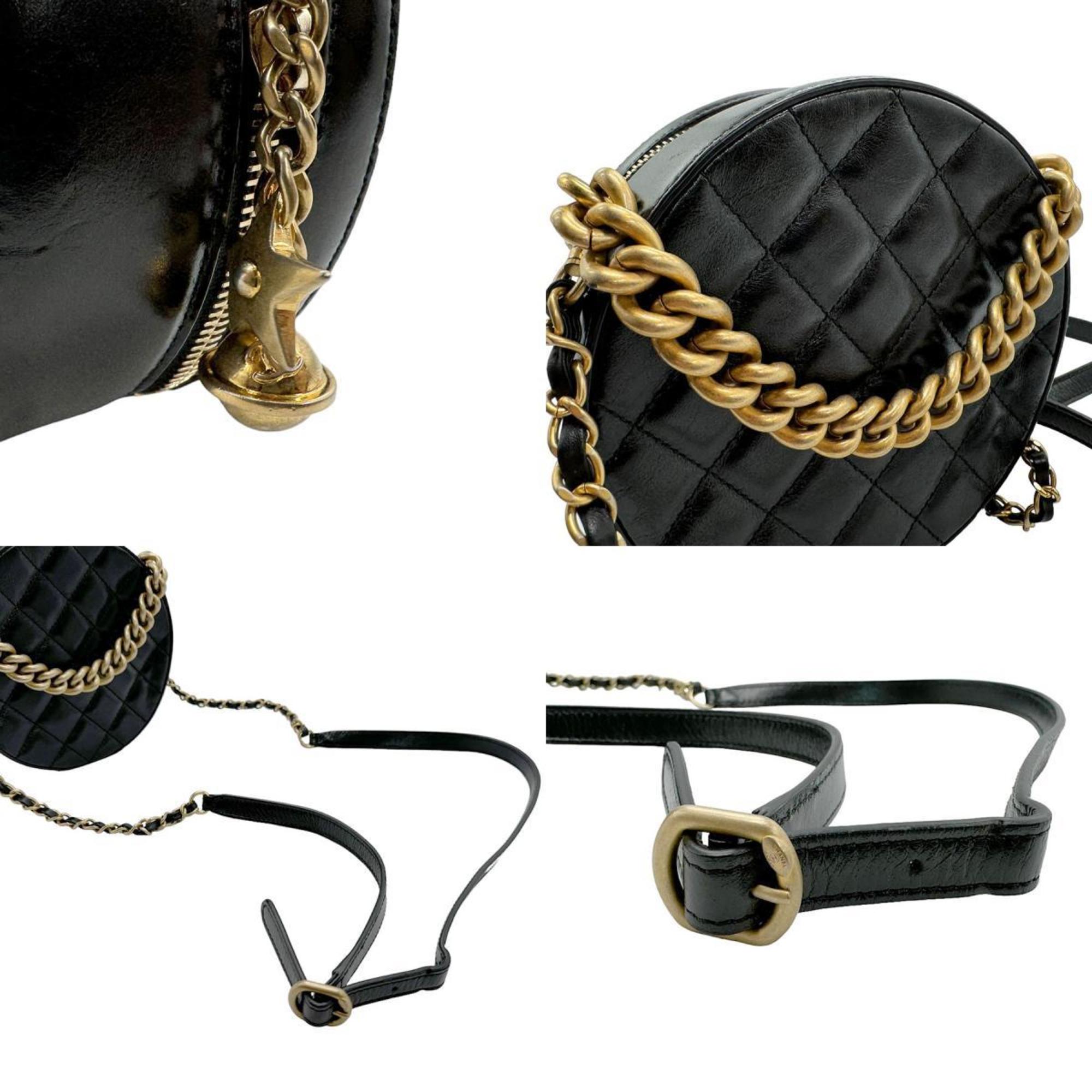 CHANEL Shoulder Bag Leather Black n0017