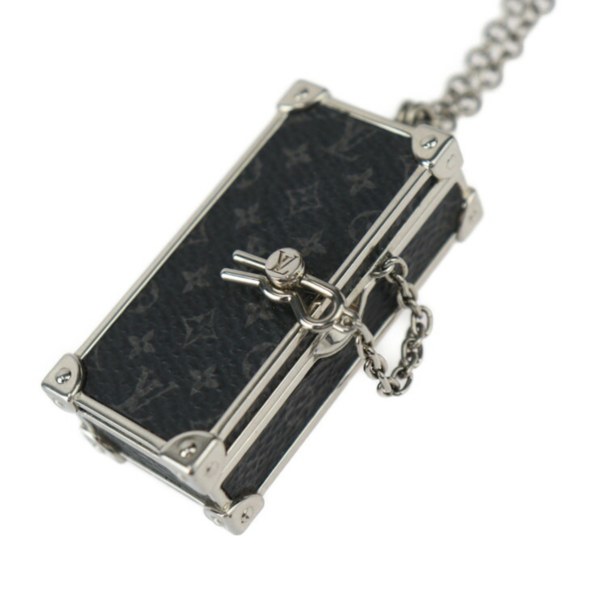 LOUIS VUITTON Louis Vuitton Collier DJ Trunk Monogram Eclipse Necklace M68876 Metal Black Grey Pendant