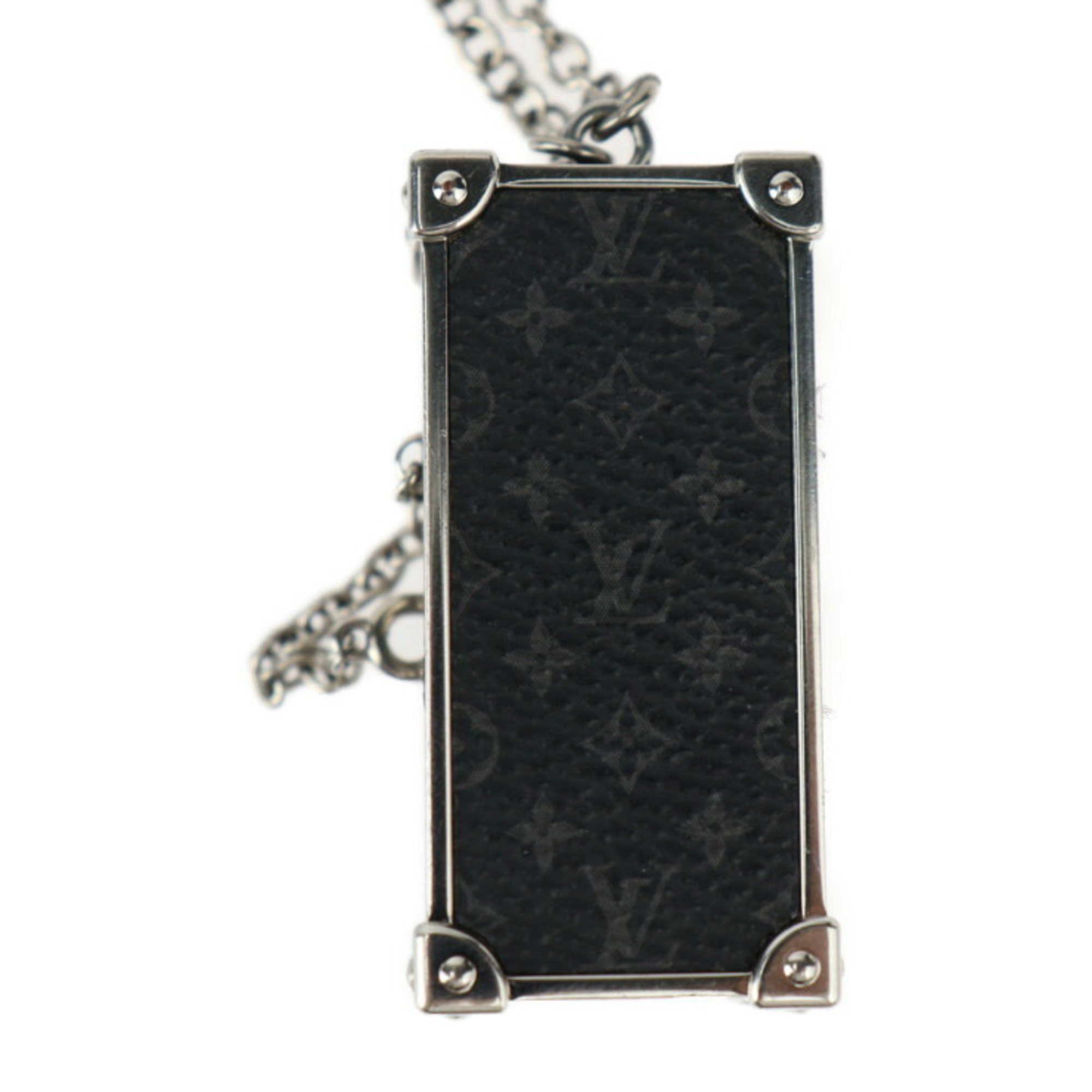 LOUIS VUITTON Louis Vuitton Collier DJ Trunk Monogram Eclipse Necklace M68876 Metal Black Grey Pendant