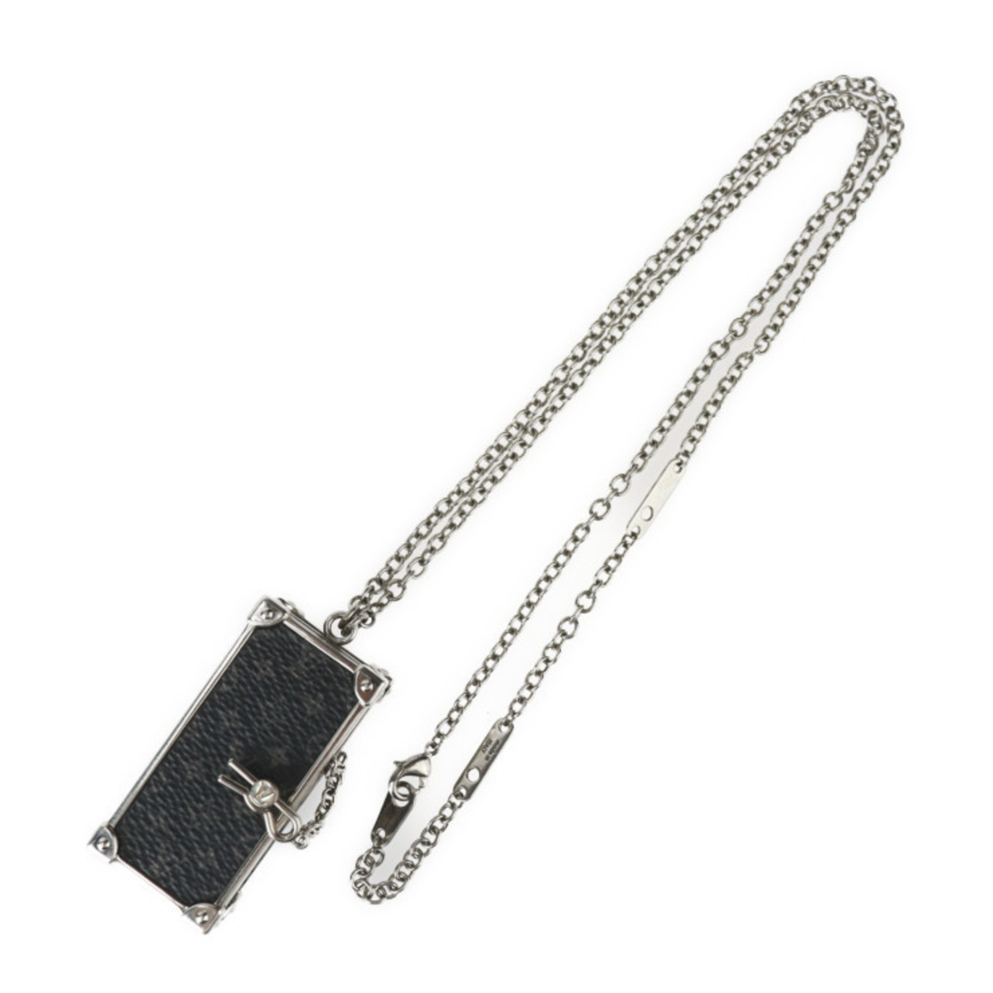 LOUIS VUITTON Louis Vuitton Collier DJ Trunk Monogram Eclipse Necklace M68876 Metal Black Grey Pendant