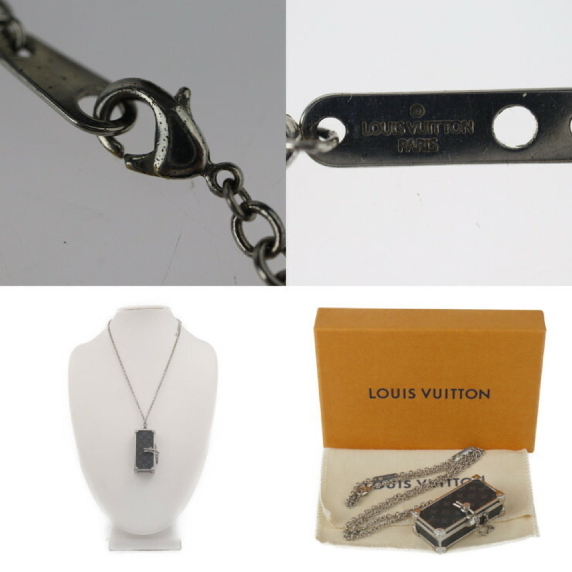 LOUIS VUITTON Louis Vuitton Collier DJ Trunk Monogram Eclipse Necklace M68876 Metal Black Grey Pendant