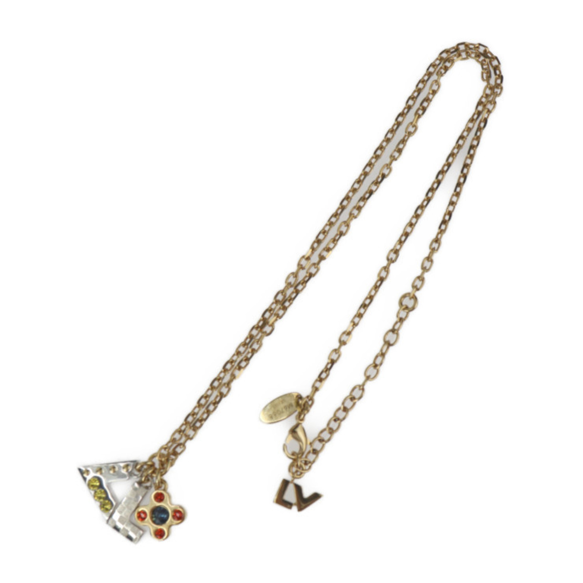 LOUIS VUITTON Louis Vuitton Pendant Love Letters Necklace M67068 Metal Rhinestone Gold Silver