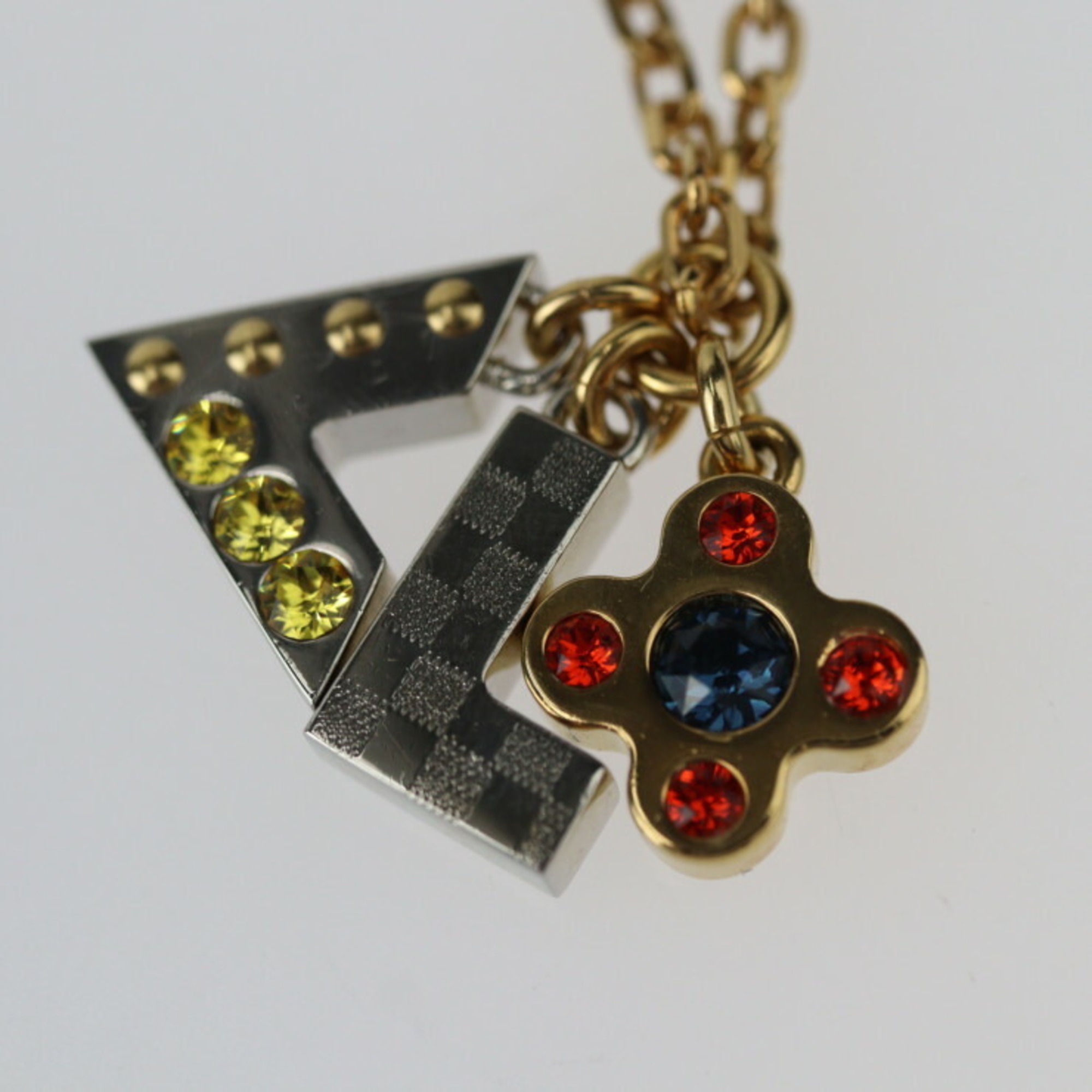 LOUIS VUITTON Louis Vuitton Pendant Love Letters Necklace M67068 Metal Rhinestone Gold Silver