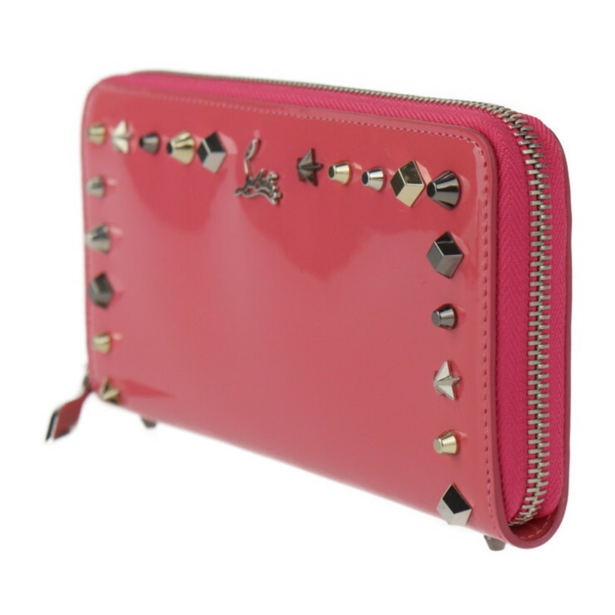 Christian Louboutin PANETTONE Long Wallet 3175067 Patent Leather Pink Round Enamel