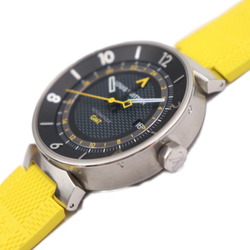 LOUIS VUITTON Louis Vuitton Tambour Moon GMT Watch Q8D30 Stainless Steel Rubber Silver Black Dial Yellow Automatic