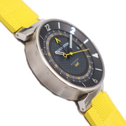 LOUIS VUITTON Louis Vuitton Tambour Moon GMT Watch Q8D30 Stainless Steel Rubber Silver Black Dial Yellow Automatic