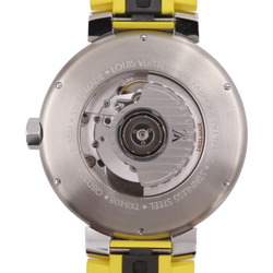 LOUIS VUITTON Louis Vuitton Tambour Moon GMT Watch Q8D30 Stainless Steel Rubber Silver Black Dial Yellow Automatic