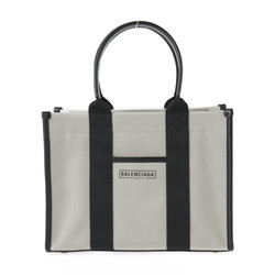 BALENCIAGA Hardware Small Tote Handbag 671402 Canvas Calf Leather Natural Black Shoulder Bag