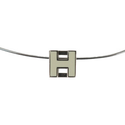 HERMES Hermes Cage d'Ache H Cube Necklace Metal Silver Ivory White Pendant