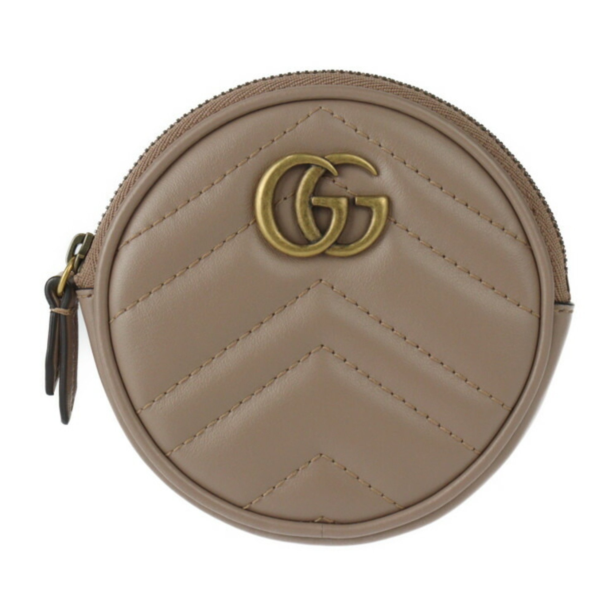 GUCCI GG Marmont Coin Purse Wallet/Coin Case 575160 Leather Taupe Round Quilted Heart