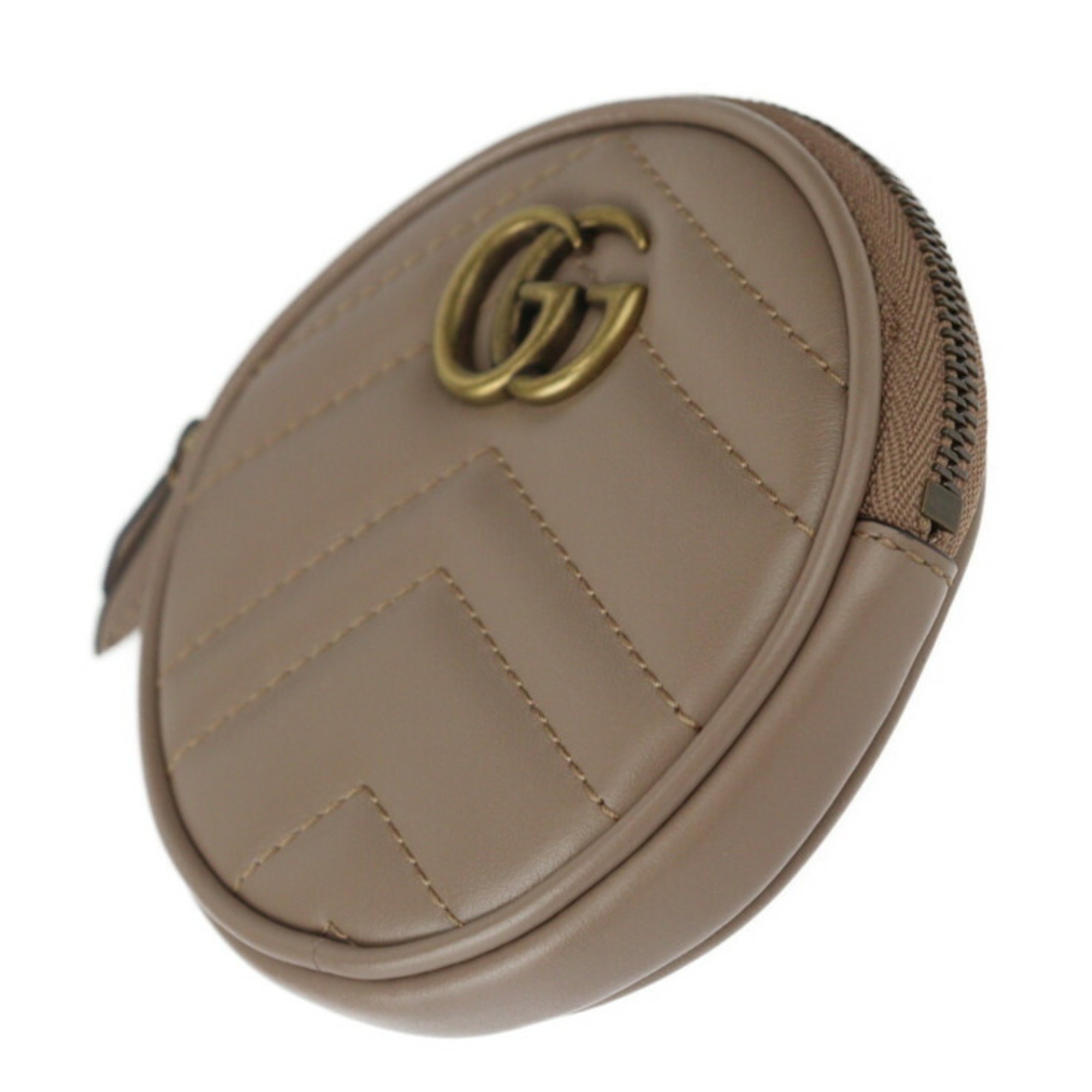 GUCCI GG Marmont Coin Purse Wallet/Coin Case 575160 Leather Taupe Round Quilted Heart