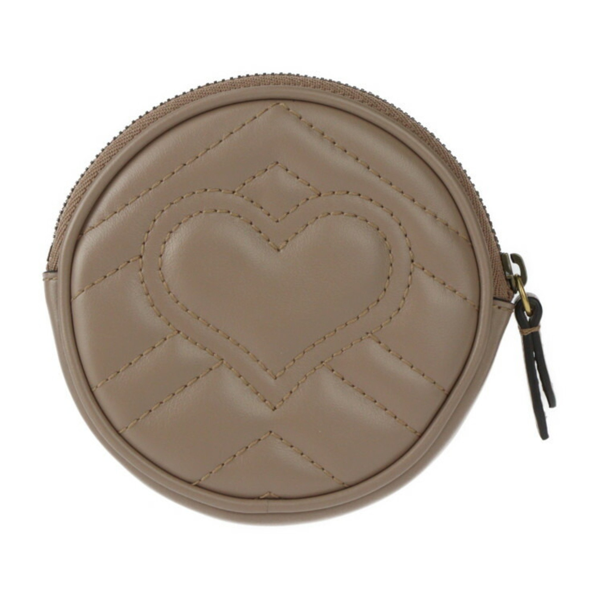 GUCCI GG Marmont Coin Purse Wallet/Coin Case 575160 Leather Taupe Round Quilted Heart