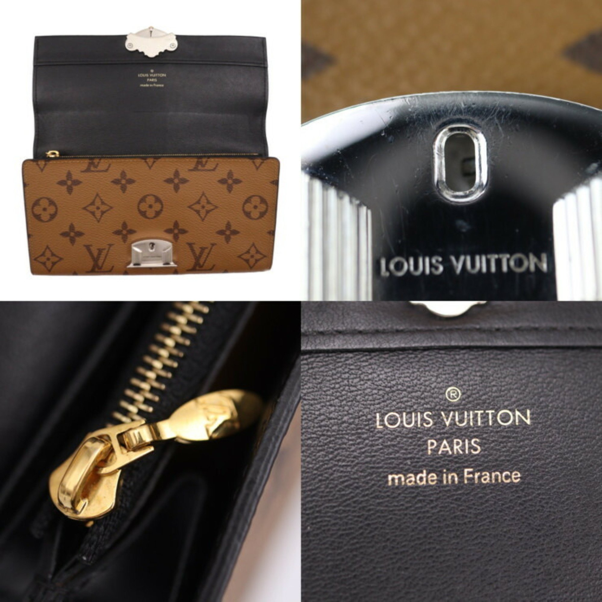 LOUIS VUITTON Louis Vuitton Portefeuille Sarah Monogram Reverse Long Wallet M64488 Calf Leather Brown Flap