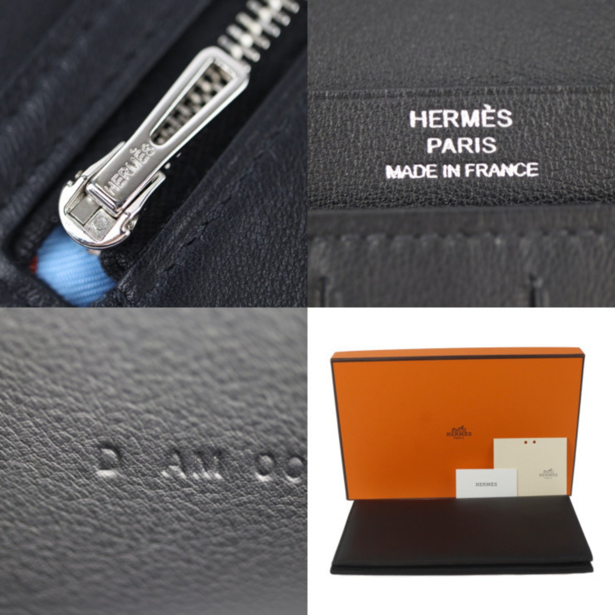 HERMES Citizen Twill Long Wallet, Swift Leather, Black, Bi-fold D Engraved