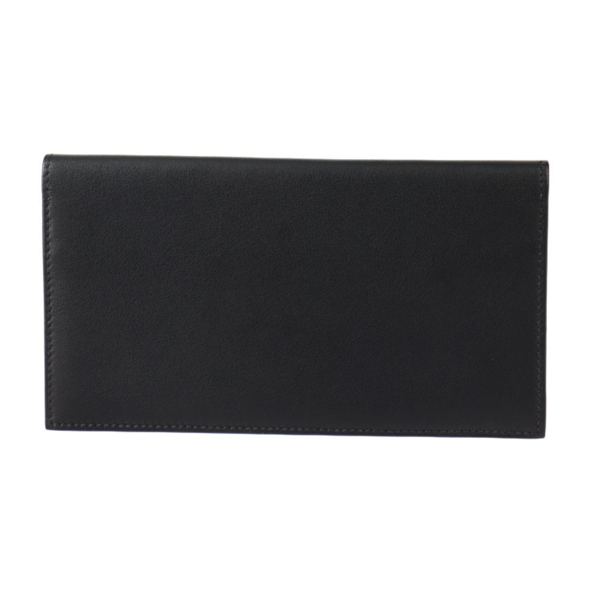 HERMES Citizen Twill Long Wallet, Swift Leather, Black, Bi-fold D Engraved